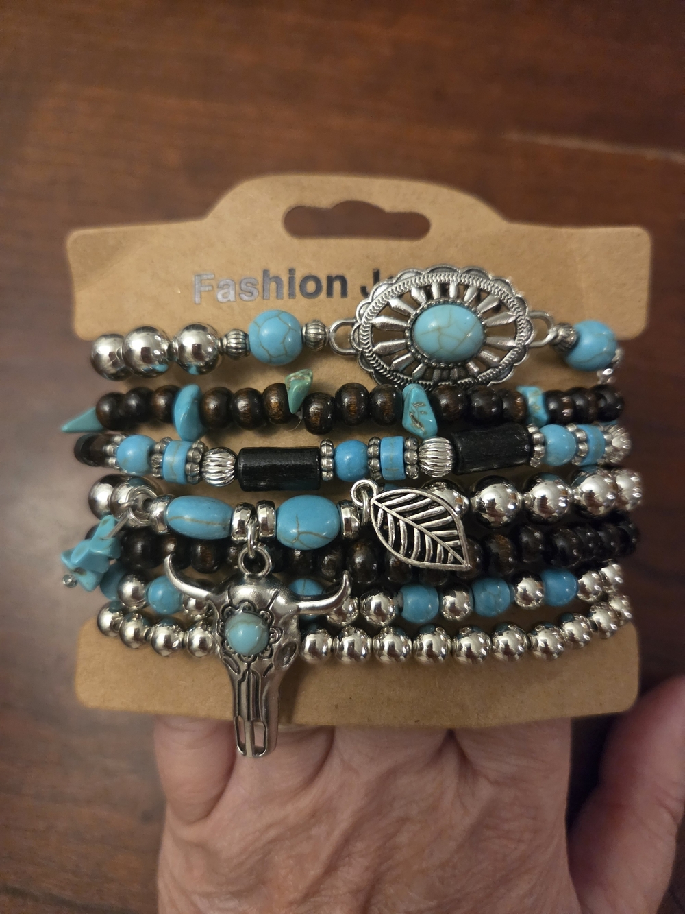 Fashion Jewelry Turquoise and Silver Layered Beaded Bracelet Set